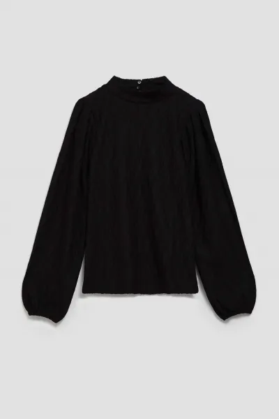 Marisse Black Turtleneck Blouse With Puffed Sleeves