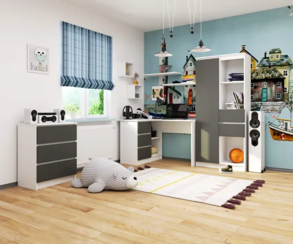 Ak furniture Rohový písací stôl B16 124 cm bílý/šedý levý