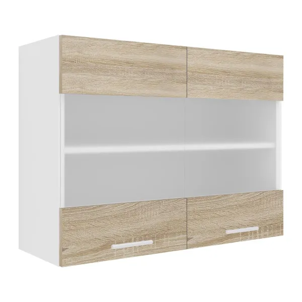 VCM Horní kuchyňská skříňka Esilo, 80 cm, 2 skleněná dvířka, sonoma dub