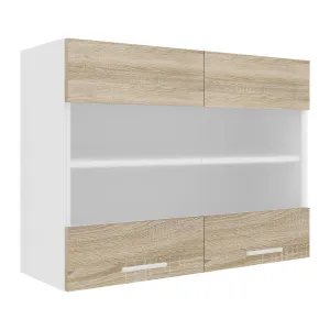 VCM Horní kuchyňská skříňka Esilo, 80 cm, 2 skleněná dvířka, sonoma dub