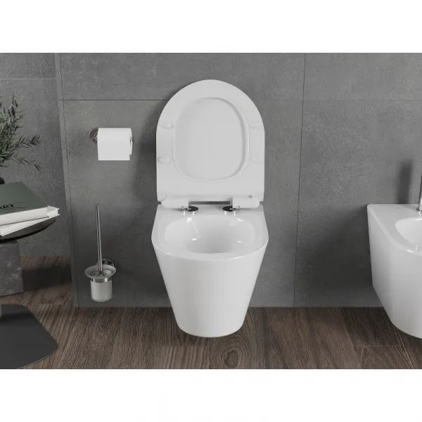 MEXEN/S - Rico Závesná WC misa Rimless Tornado vrátane sedátka s slow slim, duroplast, biela lesk 30720100T