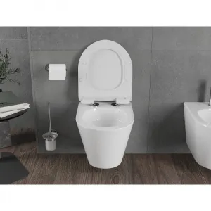 MEXEN/S - Rico Závesná WC misa Rimless Tornado vrátane sedátka s slow slim, duroplast, biela lesk 30720100T
