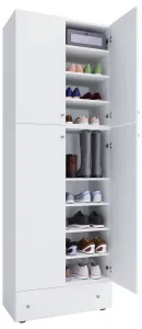 VCM Botník Lona XXL s 9 přihrádkami, otočné dveře, se zásuvkou, bílá