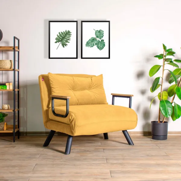 Hanah Home Rozkládací křeslo Single Sando hořčicové