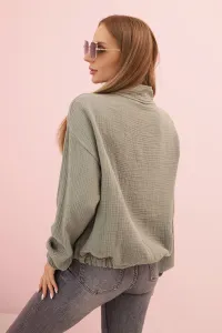 Legínovo Dámska mušelínová blúzka s dlhým rukávom khaki Farba: Khaki, Veľkosť: UNI