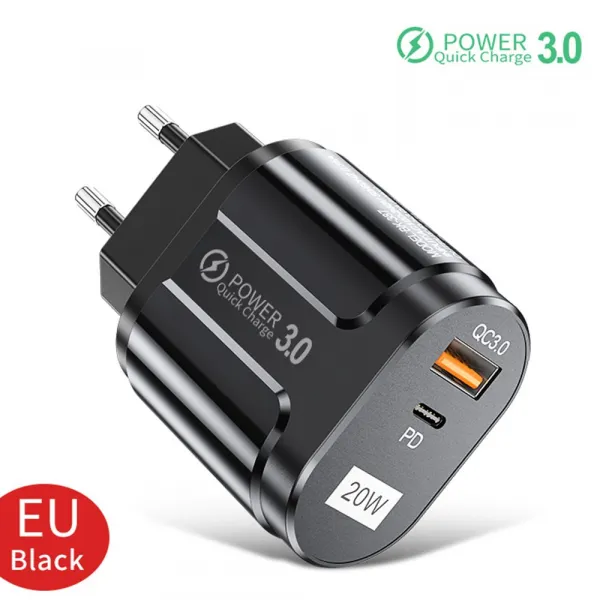 Techsuit Premium Nástenná nabíjačka CHPD038, USB-A, USB-C, QC 3.0, 20W, čierna