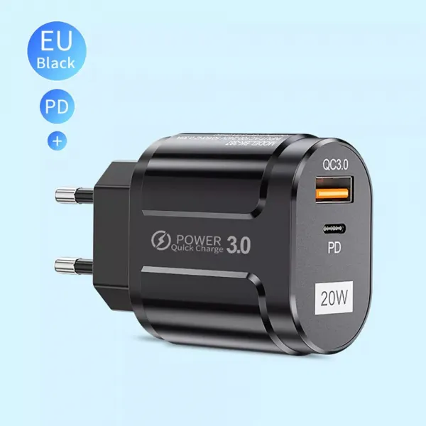 Techsuit Premium Nástenná nabíjačka CHPD038, USB-A, USB-C, QC 3.0, 20W, čierna