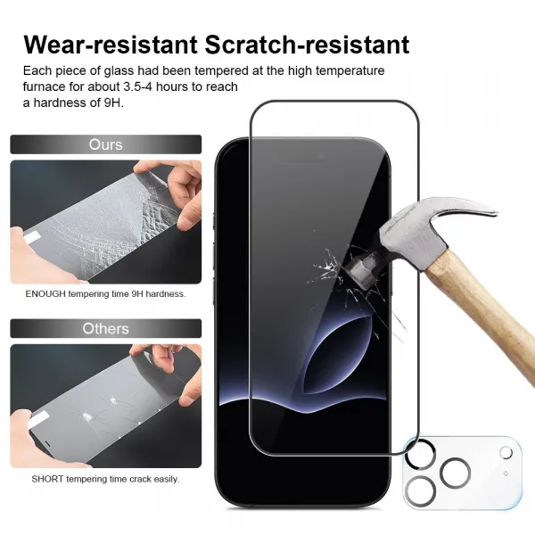 JP Full Pack Tvrdených skiel, 2x 3D sklo s aplikátorom + 2x sklo na objektív, iPhone 17 Pro Max