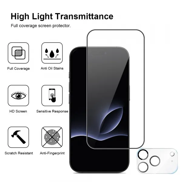 JP Full Pack Tvrdených skiel, 2x 3D sklo s aplikátorom + 2x sklo na objektív, iPhone 17 Pro Max