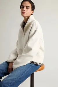 Mikina Woolrich Interlock Fleece Half Zip Milky Cream