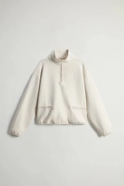 Mikina Woolrich Interlock Fleece Half Zip Milky Cream