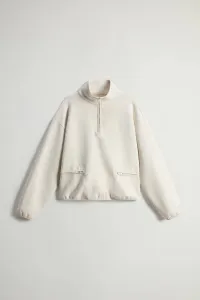 Mikina Woolrich Interlock Fleece Half Zip Milky Cream