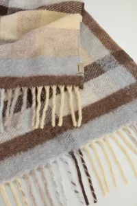 Šál Woolrich Needle Punch Check Scarf Cream Check