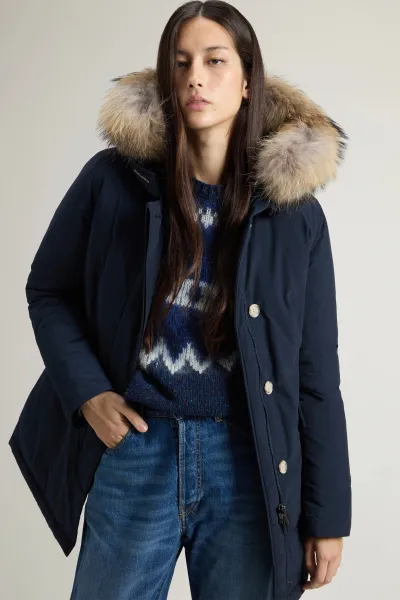 Bunda Woolrich Luxury Arctic Raccoon Parka Melton Blue