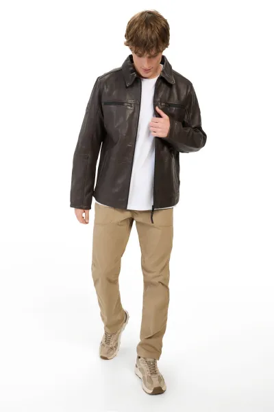 Bunda Camel Active Leather Blouson Brown