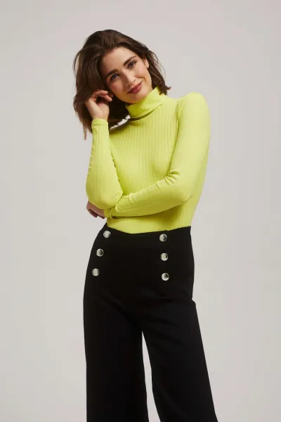 Marisse Lime Green Ribbed Turtleneck Blouse