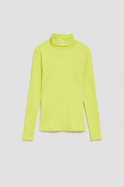 Marisse Lime Green Ribbed Turtleneck Blouse