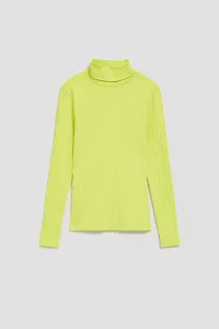 Marisse Lime Green Ribbed Turtleneck Blouse