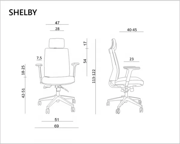 Kancelárska stolička SHELBY Prevedenie: S hlav. opierkou
