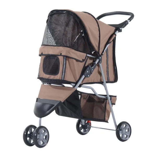 Tříkolový kočárek pro psy PawHut do 10 kg a 35 cm, hnědý