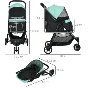 PawHut Kočárek pro psy do 10 kg a 35 cm s pláštěnkou, tyrkosovočerný