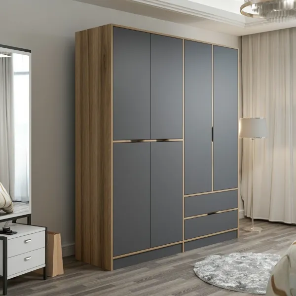 Kalune Design Šatní skříň Elina 180 cm grafit/ořech