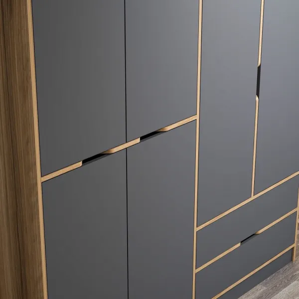Kalune Design Šatní skříň Elina 270 cm grafit/ořech