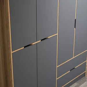 Kalune Design Šatní skříň Elina 270 cm grafit/ořech