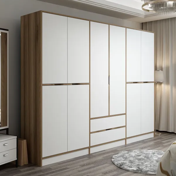 Kalune Design Šatní skříň Elina 270 cm bílá/ořech