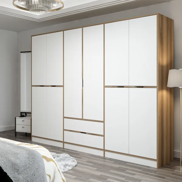Kalune Design Šatní skříň Elina 270 cm bílá/ořech