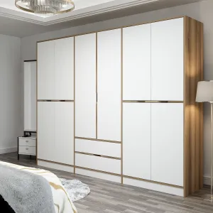 Kalune Design Šatní skříň Elina 270 cm bílá/ořech