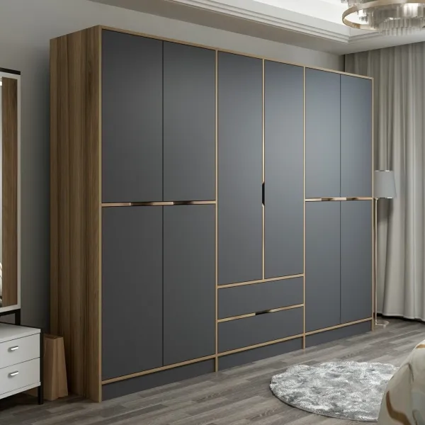 Kalune Design Šatní skříň Elina 270 cm grafit/ořech