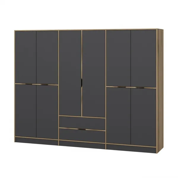 Kalune Design Šatní skříň Elina 270 cm grafit/ořech