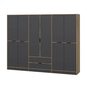 Kalune Design Šatní skříň Elina 270 cm grafit/ořech