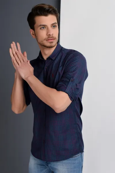 G650 DEWBERRY MEN'S SHIRT-NAVY-BURGUNDY