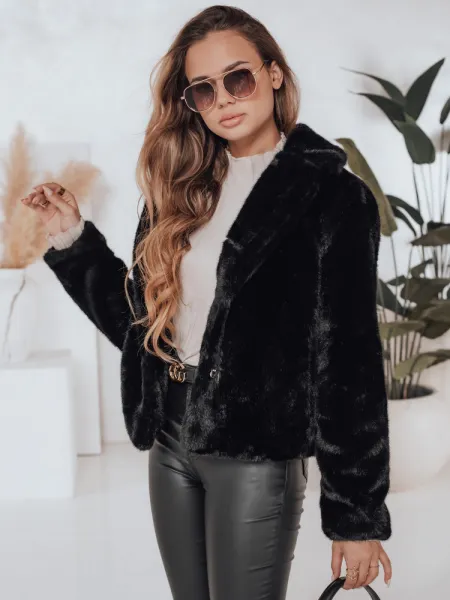 Dámsky krátky čierny kožuch GLAMFLUFFY