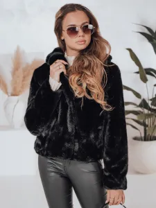 Dámsky krátky čierny kožuch GLAMFLUFFY