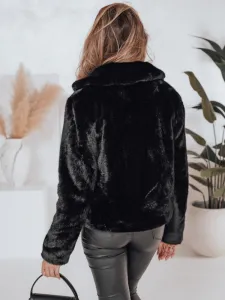 Dámsky krátky čierny kožuch GLAMFLUFFY