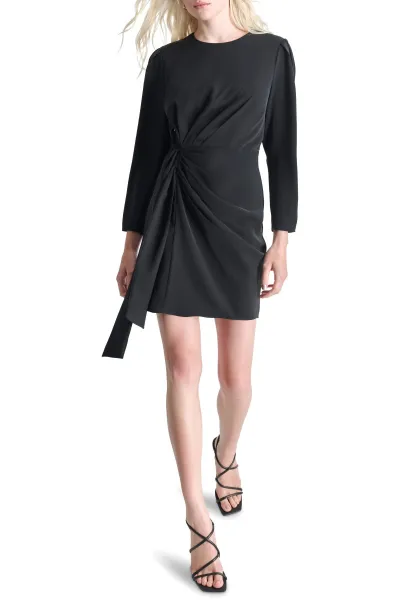 Šaty Dkny L/S Side Knot A-Line Black