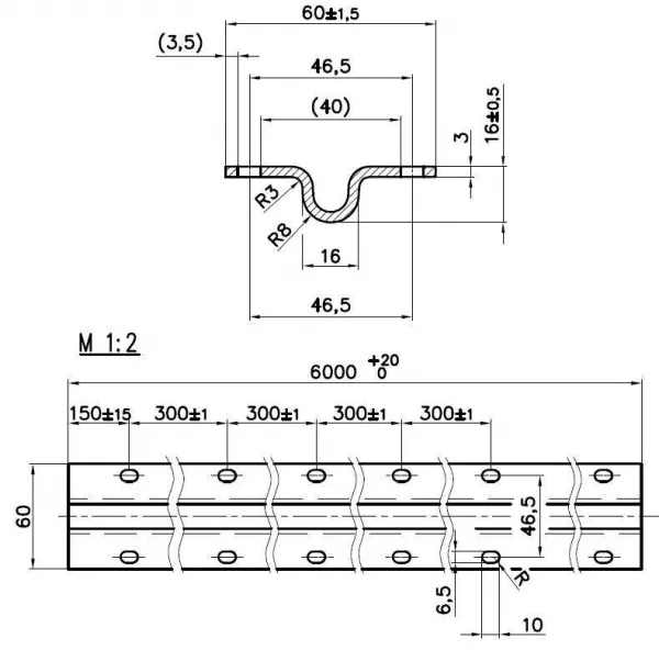 Vodiaci profil U Ø16 - 2m
