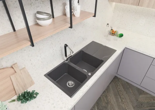 DEANTE DEANTE - Andante sandy - Granitový drez, 2 - bowl s odkvapkávačom ZQN_7213