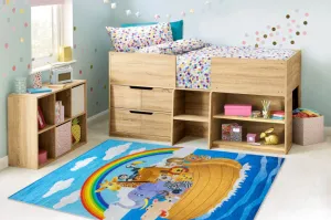 Detský koberec protišmykový BAMBINO 2685  Detská archa, modrý / hnedý