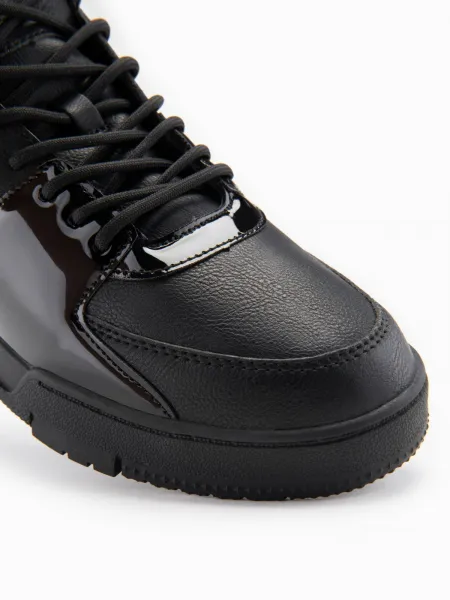 Ombre Men's high boots sneakers with shiny elements - black