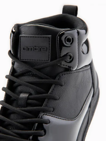 Ombre Men's high boots sneakers with shiny elements - black