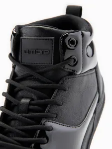 Ombre Men's high boots sneakers with shiny elements - black