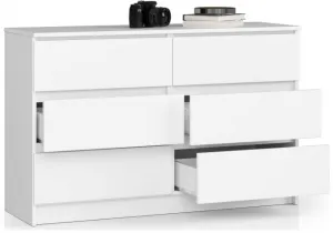 Ak furniture Komoda Kuba 120 cm 6 zásuviek biela