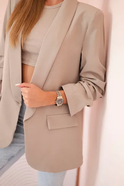 Legínovo Elegantné ťavie sako s klopňami Farba: Tmavobéžová, Veľkosť: UNI