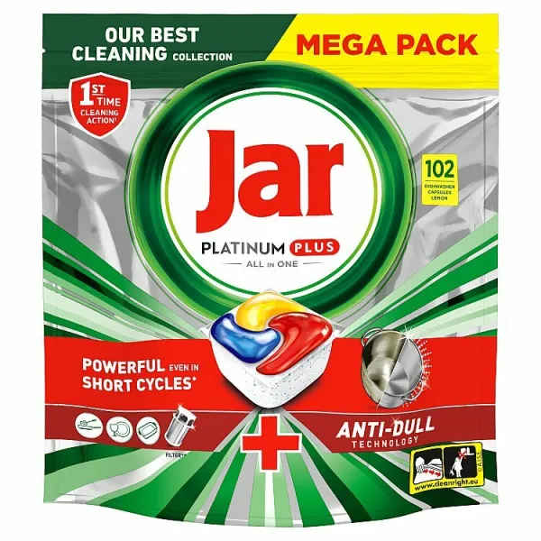 Jar Platinum Plus All In One Tablety Do Umývačky Riadu, Citrón, 102 Kapsúl 1 bal.