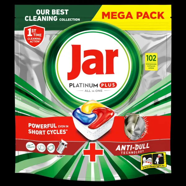 Jar Platinum Plus All In One Tablety Do Umývačky Riadu, Citrón, 102 Kapsúl 1 bal.
