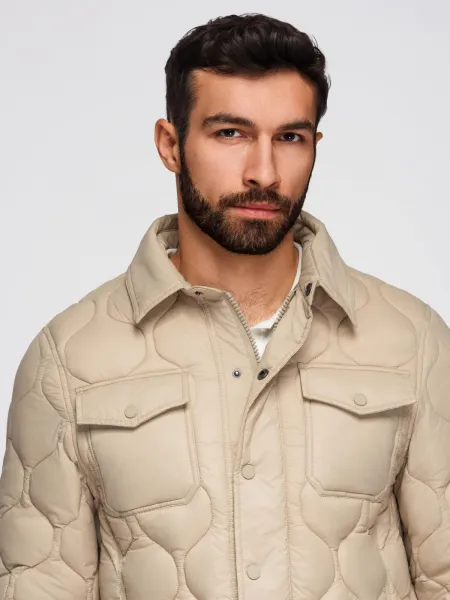 Pánska bunda s kapucňou OMBRE Jacket OM-JALP-0215 V-1 beige
